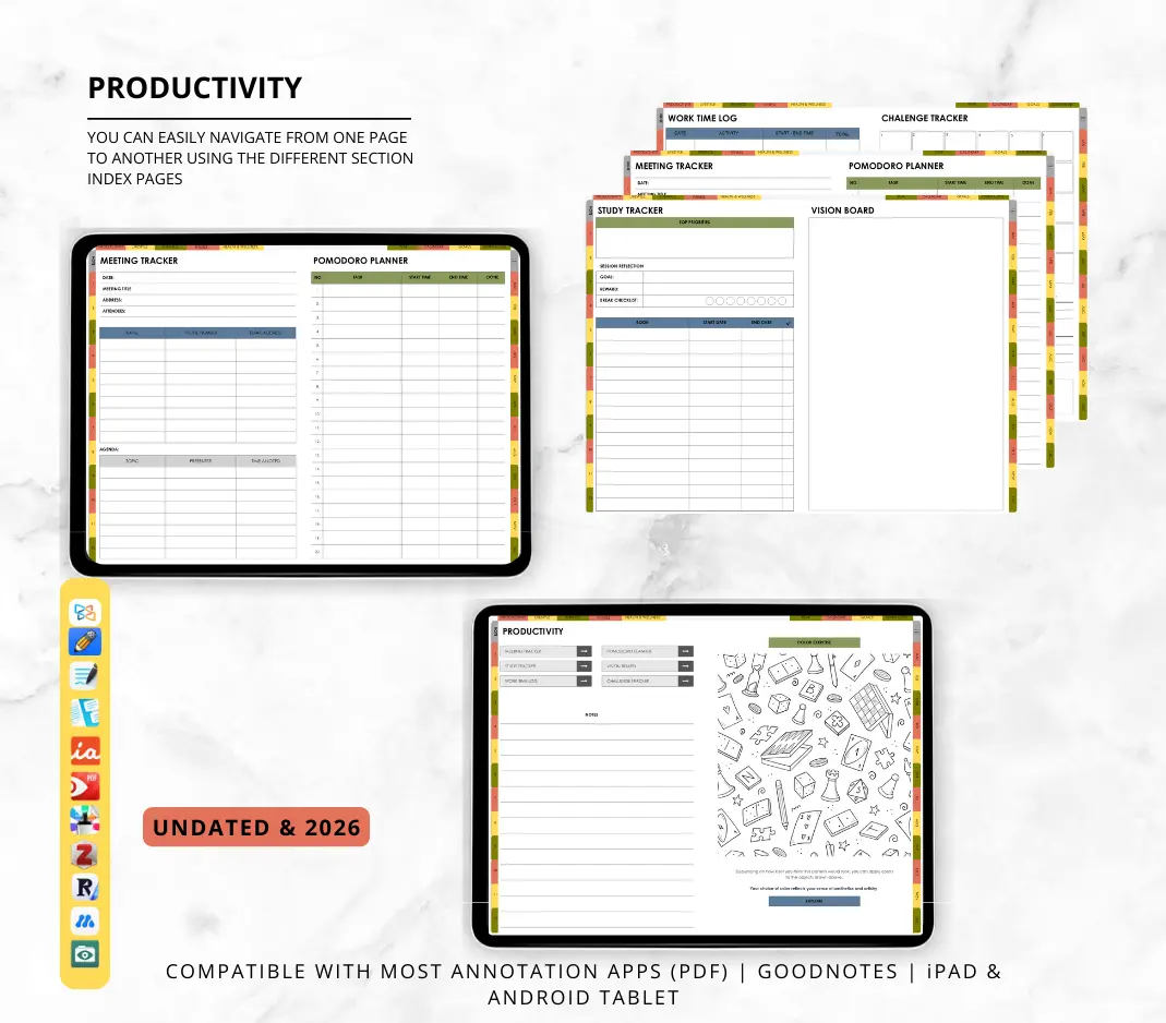 2026 & Undated Reusable All In One Digital Planner | Hyperlinked Life Planner Bundle