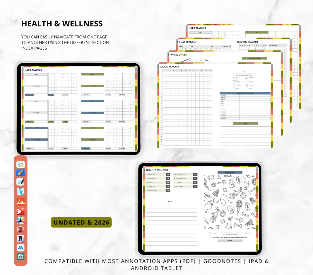 2026 & Undated Reusable All In One Digital Planner | Hyperlinked Life Planner Bundle