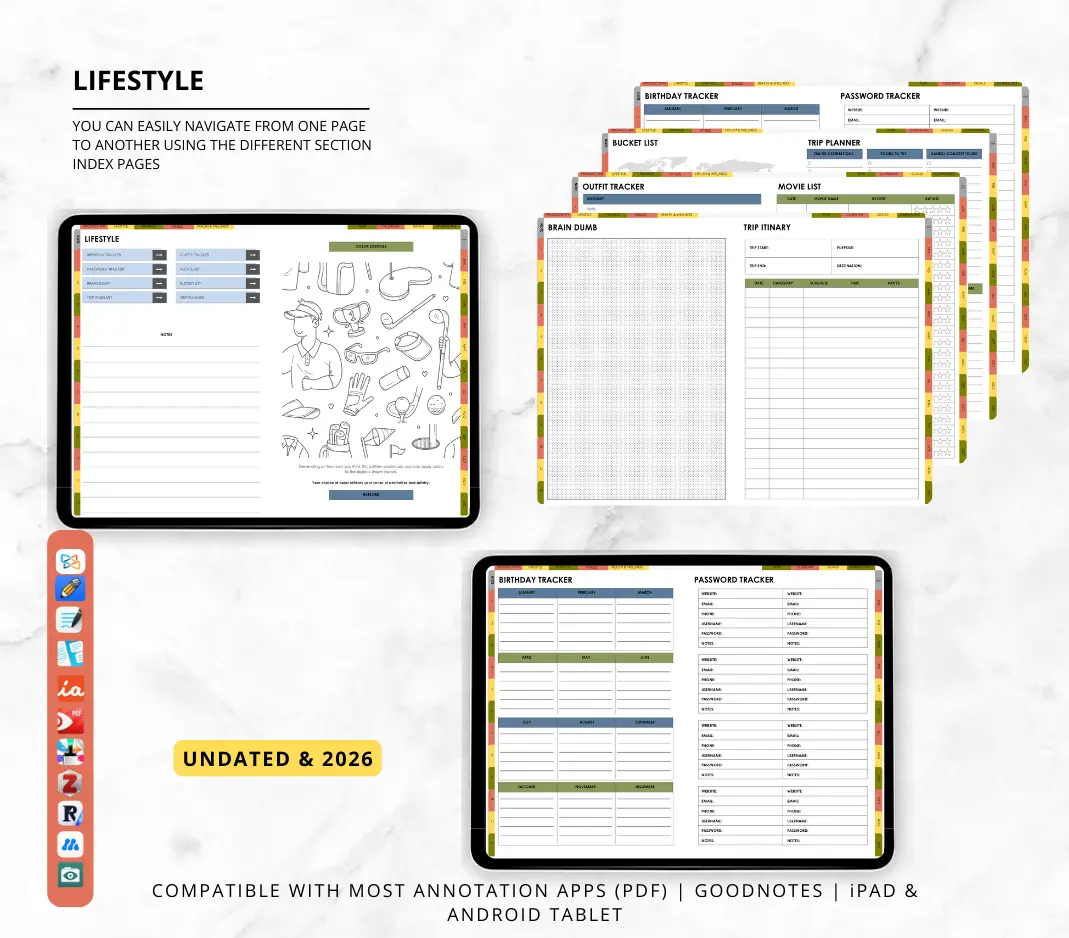 2026 & Undated Reusable All In One Digital Planner | Hyperlinked Life Planner Bundle